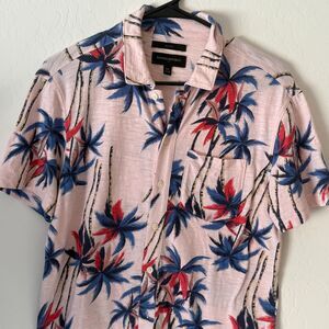 Banana Republic Men's Slim Fit Short Sleeve Hawaiian Pink Blue Button Down XS
